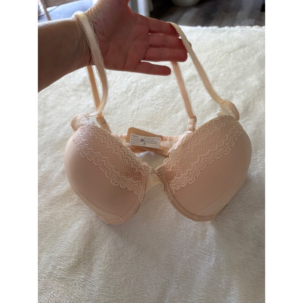 Simone Perele Peach Lace Trim Padded Push Up Bra 30E Nude Lingerie